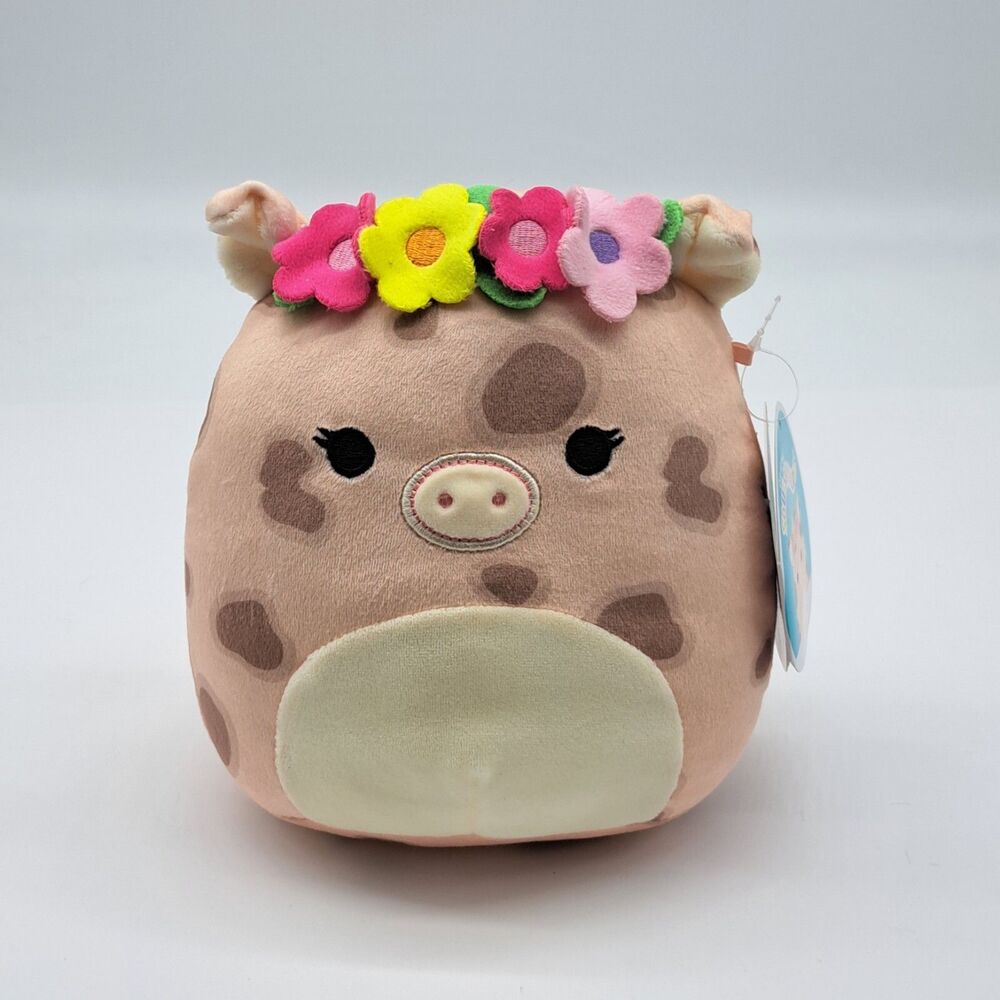 Squishmallows Aquitaine 7.5 Inch Pink Pig Floral Crown Spring Squad Kellytoy NWT